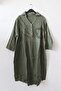 Khaki V-Neck 3/4 Sleeve Buttoned Embroidered Casual Muslin Long Back Oversize Woven Dress 110 65