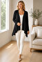 Women's Long Sleeve Open Front Asymmetrical Cut Lycra Flowy Loose Comfortable Black Plus Size Cardigan - 2
