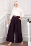 Belt Detailed Pocketed Skirted Trousers Plum
