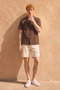 Men's Striped Double Pocket Short Sleeve Shirt - Brown - 2