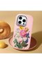 iPhone 16 Pro Compatible Case with Camera Protection Pink Silicone Couple Phone Case with Floral Pattern - 2