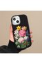 iPhone 16 Plus Compatible Case with Camera Protection Black Silicone Couple Phone Case with Floral Pattern - 6