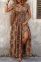 Women's Short Sleeve Double Breasted Collar Elastic Waist Single Jersey Maxi Dress - 2