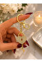 Keychain with Stone Heart Lock and Key Figure, Gold Bag Ornament and Accessory