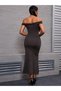 Women's Off-Shoulder Madonna Collar V-Notch Detailed Long Diver Dress - 3