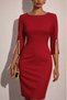 Women's Short Slit Sleeves Pearl Detailed Round Neck Midi Imported Crepe Dress - 2