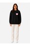 Minimal Heart Print Detailed Shirred 2 Thread Crew Neck Sweatshirt