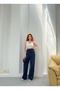 Women's Navy Blue High Waist Lace-Up Muslin Trousers Sr5200 - 7