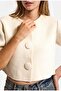 Women's Stone Color W6-105 Large Button Belted Cropped Cardigan Design Knitwear Cardigan - 5