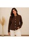 Women's Polo Collar Soft Textured Knitwear Cardigan with Gold Buttons Soft Textured Long Sleeve Stylish Casual Cardigan - 3
