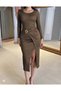 Women's Long Sleeve Double-Breasted Collar Side Buckle Detailed Cross Front Detailed Ottoman Dress - 2