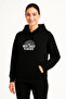 Three thread hooded front and back printed sweatshirt hoodie - black