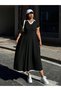 Women's Short Sleeve V-Neck Pleated Long Janjan Crepe Dress