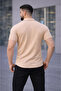 Men's Waffle Fabric Short Sleeve Buttoned Open Collar Regular Fit Shirt - Beige - 4