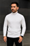 Men's turtleneck knit sweater, cotton thick ribbed weave, regular fit long sleeve winter model - white - 2