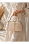 Half-Battery Satin Stone Handle Evening Dress Bag, Handbag, Silver Evening Dress Bag - 3