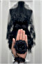 Black Bridal Veil Set, Sparkling Glass Bead Printed, Henna Night Veil Set 6 Pieces - 4