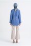 Natural Fabric Zippered Waist Gathered Tunic with Ornamental Pocket Detail Indigo 26Yt424 - 4