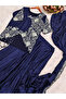 Blue Premium Chinnon Silk Ready-to-Wear Drape Saree - FFT6868 | Blue-Size:L-40-Inches - 4