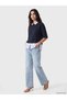 Navy Blue Shirt Collar Striped Women's T-Shirt - 2