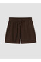 Brown Textured Women's Shorts with Elastic Waist - 4