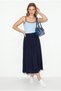 Women's Navy Blue Elastic Waist Pocket Detailed Flowy Maxi Skirt 7597 60286144 - 3