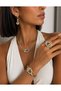 Premium Gold Color Zircon Stone Chain Necklace Earrings Bracelet Ring Women's Jewelry Set - 4