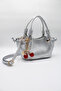 Women's Silver Knot Detailed Crossbody Hand and Shoulder Bag with Cherry Charm Accessory - 6