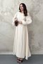 Women's Beige Long Sleeve Gathered Balloon Sleeve Round Neck Maxi Dress - 2