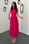 Women's Fuchsia Maxi Dress Halter Neckline Gathered Ruffle Detailed Lined - 2
