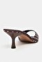 Promise Brown Satin Polka Dot Patterned Pointed Toe Women's Thin Heeled Slippers - 8