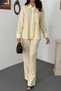 Women's Yellow Embroidered Shirt Pants Set Shirt Collar Pocket Wide Leg Pants - 4