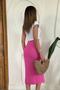 Women's Fuchsia Slit Midi Skirt with Ruffle Detail, High Waist, Straight Pencil Cut - 4