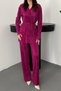 Women's Plum Shirt-Pants Set Twill Shirt Pants Set Lace-Up Waist Buttoned Long Sleeve - 4