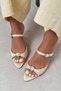 Calista Beige Satin Buckle Detail Pointed Toe Women's Heeled Slippers - 3