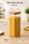 Set of 6 1600 ml Square Borosilicate Glass Storage Jars – Vacuum Bamboo Lid – 10 × 21 cm - 8458-1 - 2