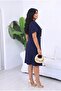 Women's Navy Blue Large Size Double Breasted Collar Gold Button Detailed Evening Dress Hzl26S-Trv16051 - 2