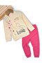 Baby Girl Corded Fabric Transitional Thin Heart B Printed 3-6-9-12-18 Months Old 2-Piece Top and Bottom Set - 2