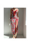 Leopard Patterned Red Lace Slit Long Dress with Floral Detail - 2