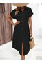 Women's short sleeve collared button detail midi woven dress - 3