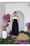 Women's Black Dress Strapless Collar Contrast Detailed High Waisted Long Evening Dress - 8