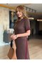 Women's Short Sleeve Crew Neck Side Slit Stripe Detailed Modal Midi Dress - 3