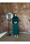Balon Sleeve Satin Hijab Oversize Hijab Dress with Piping and Belt - 4
