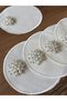 6 Pieces of Ecru Round Coffee Napkins with Silver Pearl Brooches for Cocktail Presentation - 2