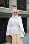 Women's Collar Ribbon Tie Asymmetrical Cut Blouse White