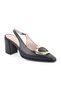 Women's Classic Heeled Shoes Slingback Matte Leather Metal Buckle Block Heel L064.043