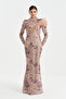 Stone Embellished Collar Detailed Evening Dress - Powder - 2