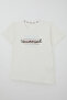 Boy's Short Sleeve T-Shirt with Colorful Text Print, Ages 9-14, Ecru - 5