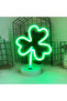 Green LED Neon Four-Leaf Clover Night Light – USB and Battery Powered - 2