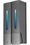 Wall-mounted soap dispenser with 2 x 400ml push-button dispensers, no drilling required. For shampoo, soap, and lotion; for bathrooms and kitchens